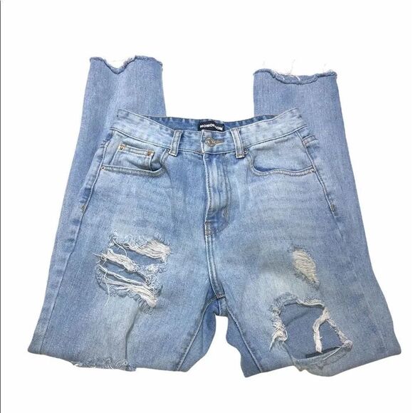 Momokrom High Waisted Straight‎ Leg Mom Super Distressed Raw Hem Jean Size 6 - Picture 7 of 13